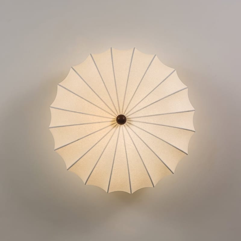 Vintage Pleated Lantern White Silk Single Flush Mount Ambient Light - 23.6 Inches