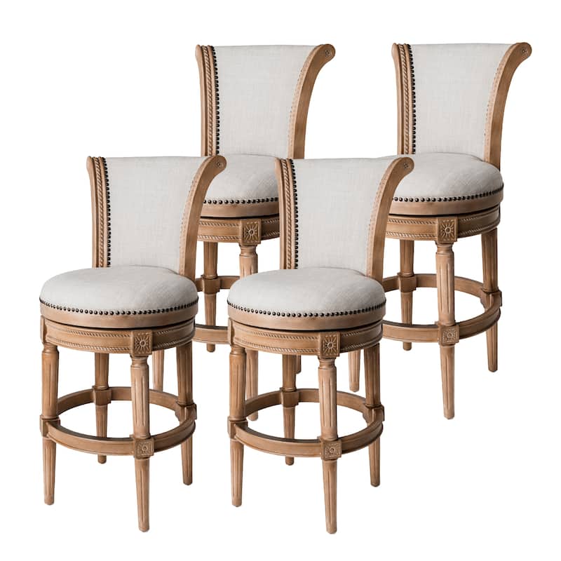 Maven Lane 31" Pullman Swivel Bar Height Kitchen Stool - Set of 4 - Fabric Weathered Oak