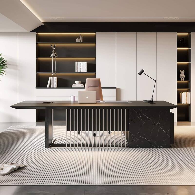 Large L Shaped Executive Desk with Power Outlet Wireless Charging