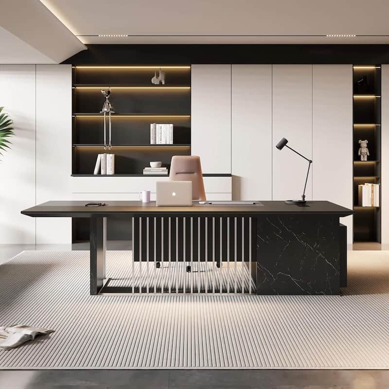 WESOME 86.6inch Large L Shaped Executive Desk with Power Outlet Wireless Charging - 86“ - Black Left Return