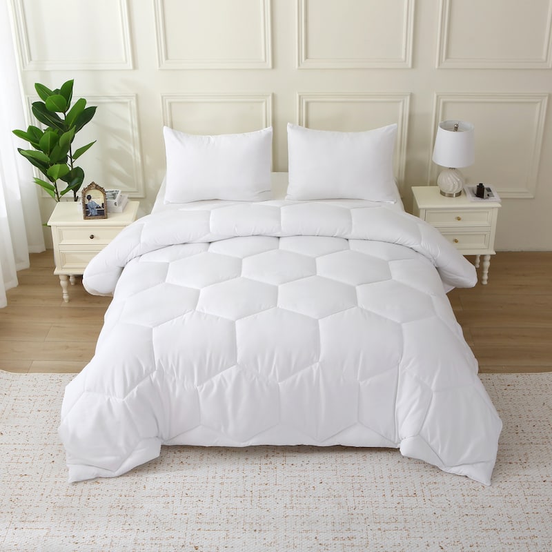 Better Style Home Oversized Microfiber Honeycomb Comforter Sets - White - Queen