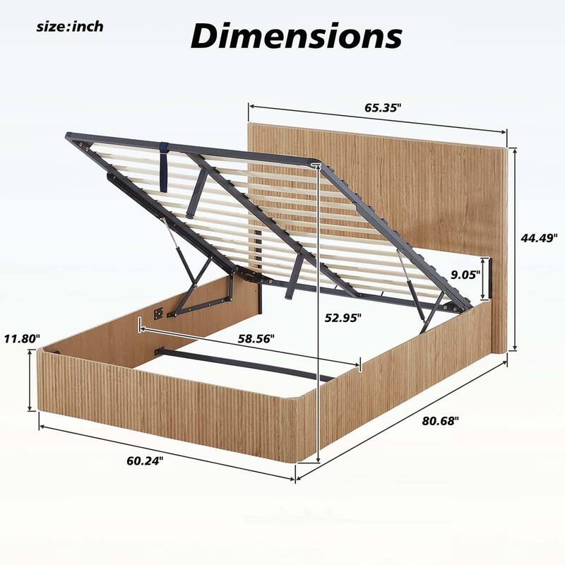 Queen Size Lift Up Storage Bed,Hydraulic Storage,Space-Saving Design