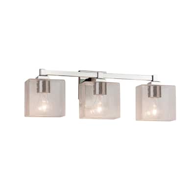 Justice Design Fusion Regency 3-light Polished Chrome Bath Bar, Seeded Rectangle Shade