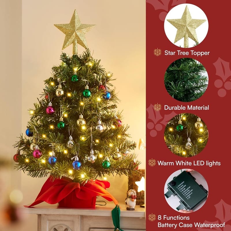 Joyfy 2-ft Mini Christmas Tree with White LED Lights - Multicolor