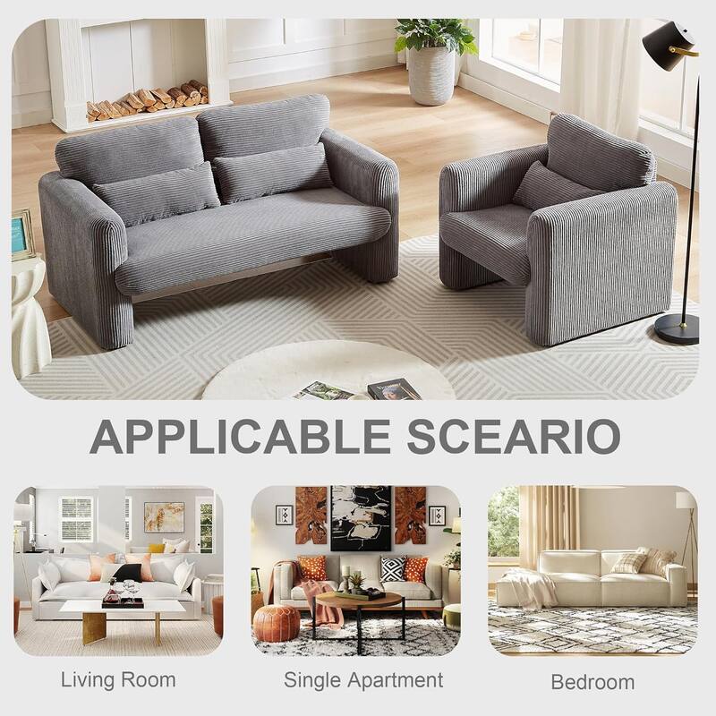 Modern Corduroy Accent Chair with Support Pillow, Set of 1
