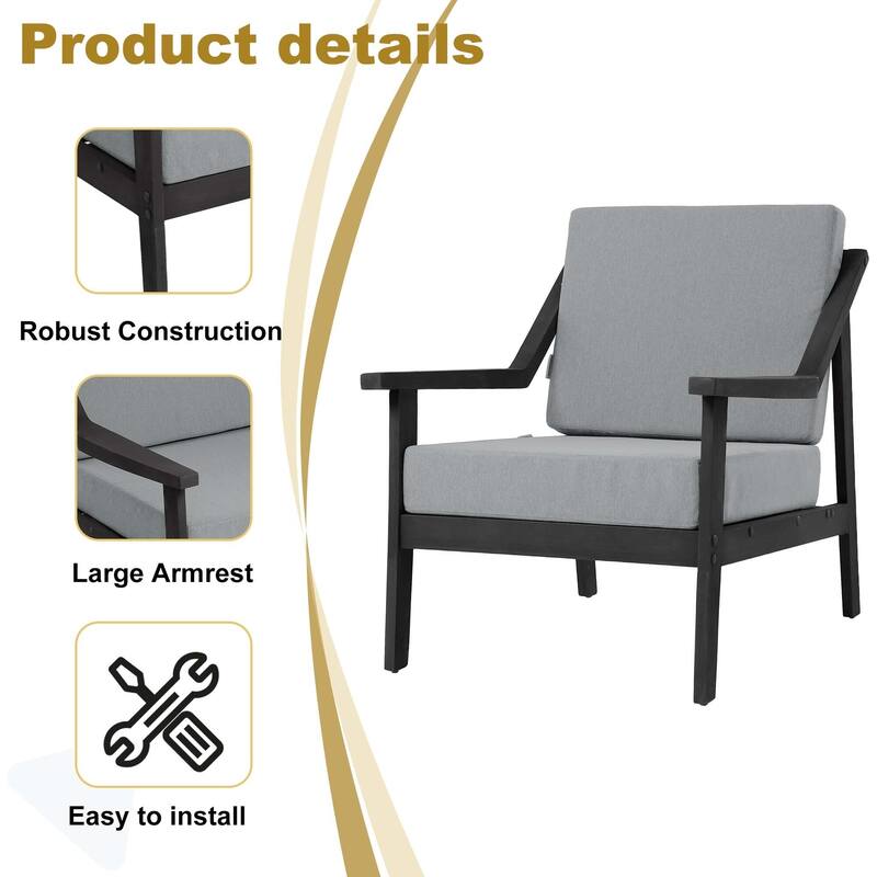 Outdoor Patio Club Chair Arm Lounge Cushion Chair (Set of 2)