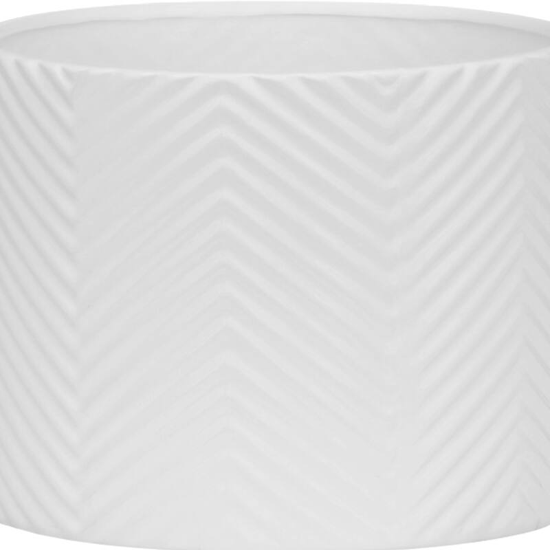Ceramic Planter Trendy White Planter Elevated on Wooden Stand with Chevron Design For Indoor or Outdoor Plants
