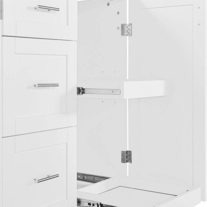 Rubberwood Kitchen Cart with Internal Storage Rack, Spice Rack, 2 Slide-Out Shelf, and 3 Drawer