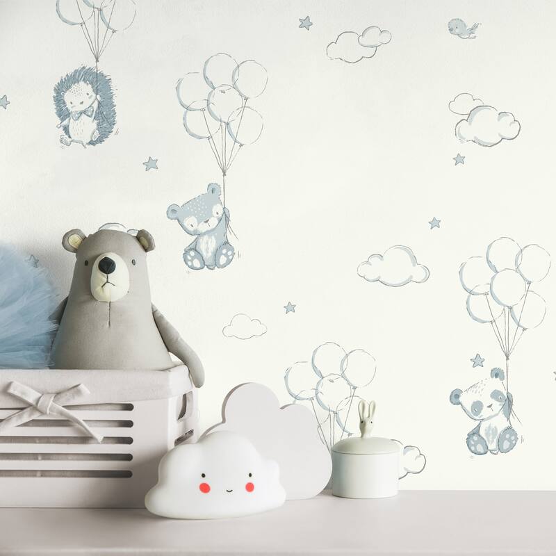 Advantage Floating Balloons Light Blue Animal Wallpaper