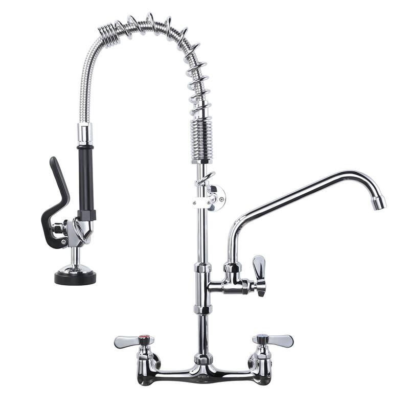 WOWOW Pull Down Sprayer Commeicial Faucet with Pre-Rinse Sprayer - 25inch - Polished Chrome