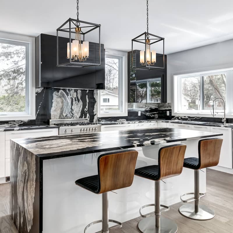 Modern Transitional 4-Light Black Brass Square Metal Glass Kitchen Pendant for Foyer - D12" x H80.5"
