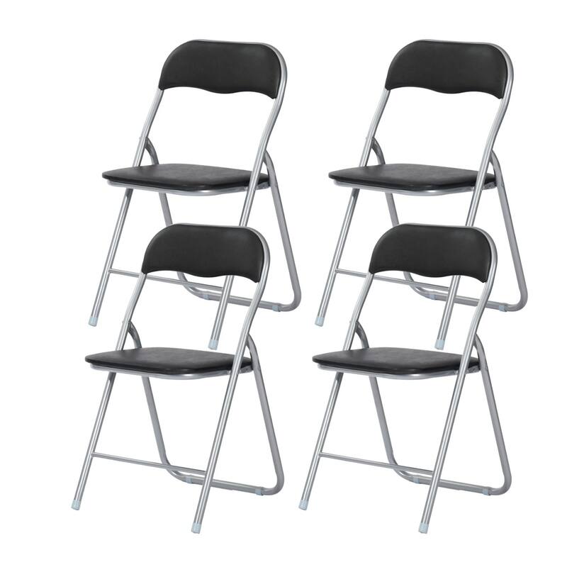 Homy Casa Set Black Folding Dining Chairs, Metal Frame PVC Seat
