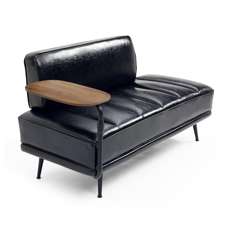 55"Inch Width Modern End of Bed Bench,Black Faux Leather Upholstered With side table
