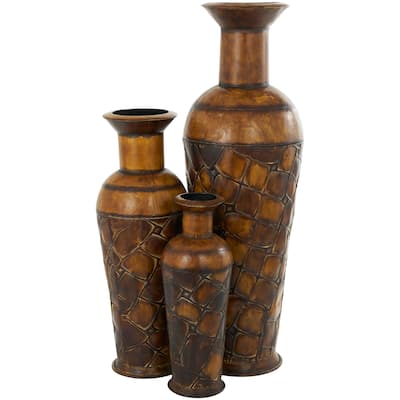 Metal Indoor Outdoor Tall Floor Bottleneck Vase with Tortoise Shell Pattern - Set of 3 Brown - Roche River Decor