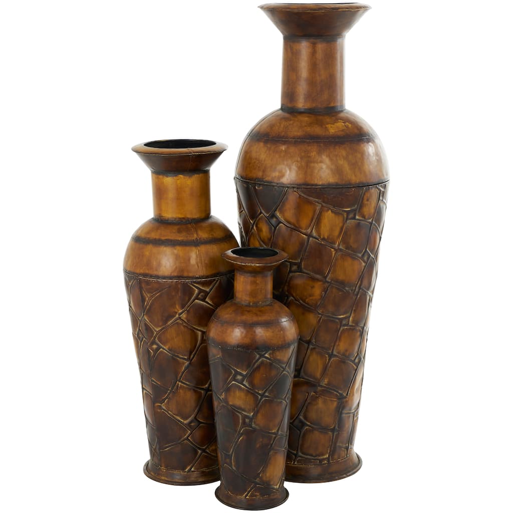 Metal Indoor Outdoor Tall Floor Bottleneck Vase with Tortoise Shell Pattern - Set of 3 Brown - Roche River Decor