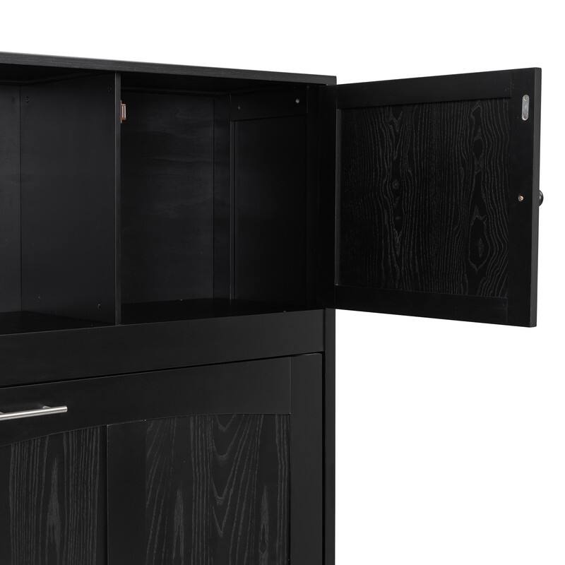 Full Size Murphy Bed with Storage Cabinets, Modern Design Folding Bookcase Bed Frame with Open Shelf