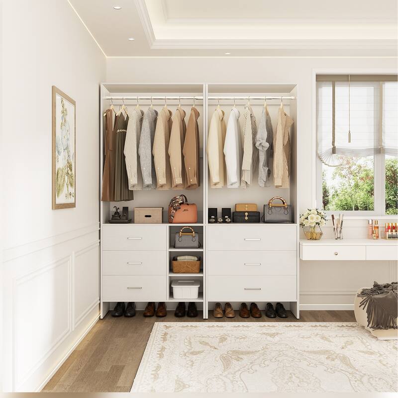 Cimly Set of 2 Closet Organizer with Drawers, Closet System with Hanging Rods and Storage Shelves