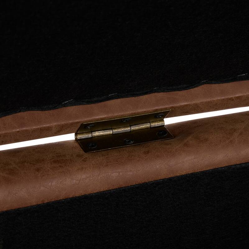 35" Square Brown PU Leather Storage Ottoman with Lift-Top & Soft-Close Lid