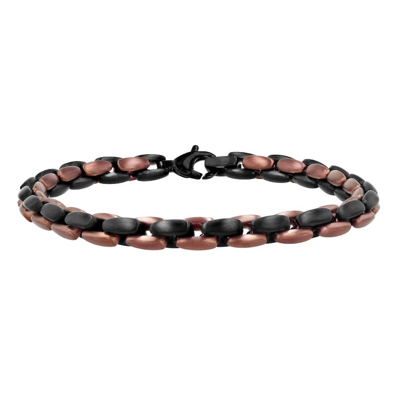 Steel Nation Stainless Steel H Link Bracelet - Brown - 8.75 Inch