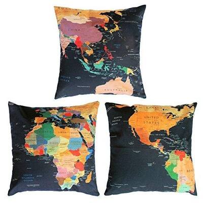 World Map Pattern Cushion Bed Pillow Covers for Sofa 18x18 inches