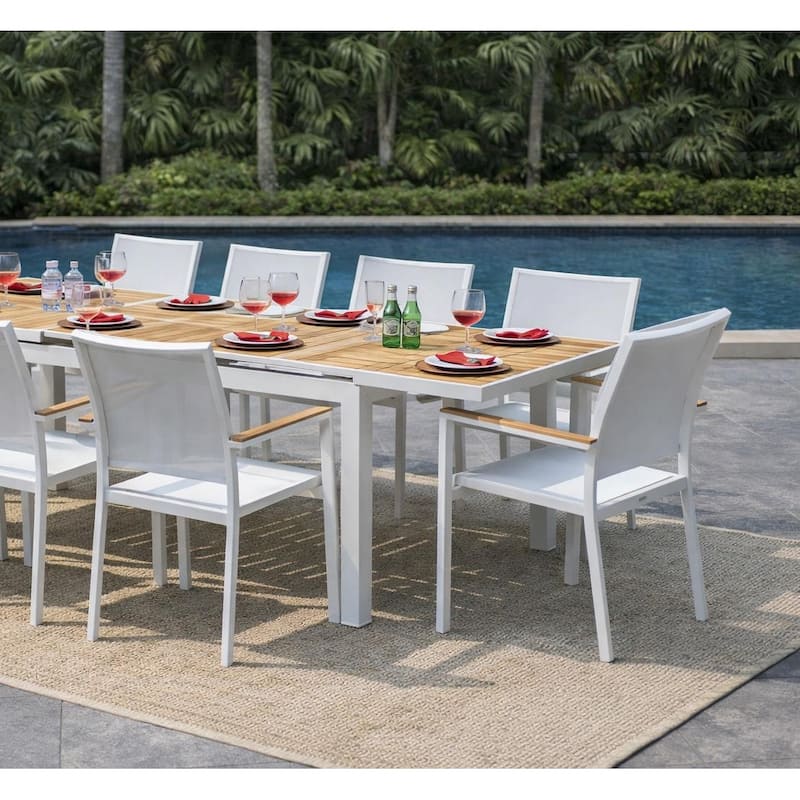 Madeira White 11-Piece Aluminum Outdoor Dining Set with Sling Set in White - N/A