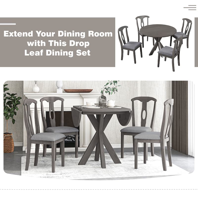 Rustic 5Piece Wood Round Dining Table Set for 4, Kitchen Furniture