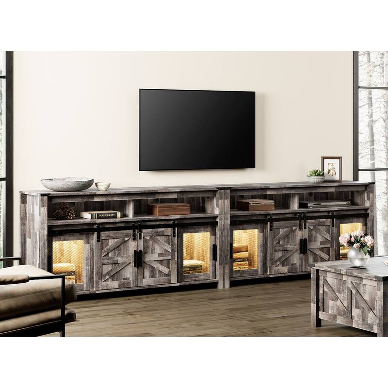 LED Farmhouse Entertainment Center with Mesh and Barn Doors, 31" H