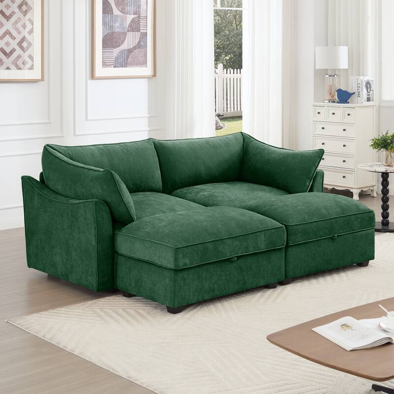GDFStudio - Chenille 2-Seater 78.7" Sofa with 2 Ottomans