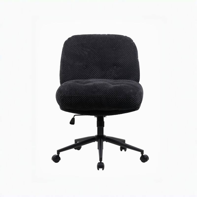 Black Ergonomic Office Chair with Wide Thickened Seat, Crossed Legs and Wheels