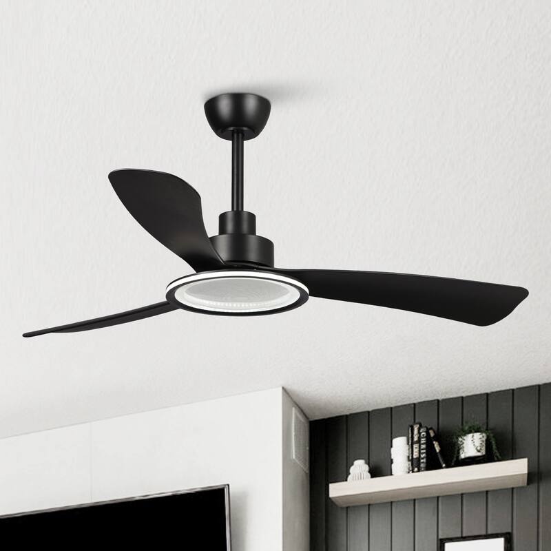 52-in Matte Black Modern LED Ceiling Fan with Downrod and Remote