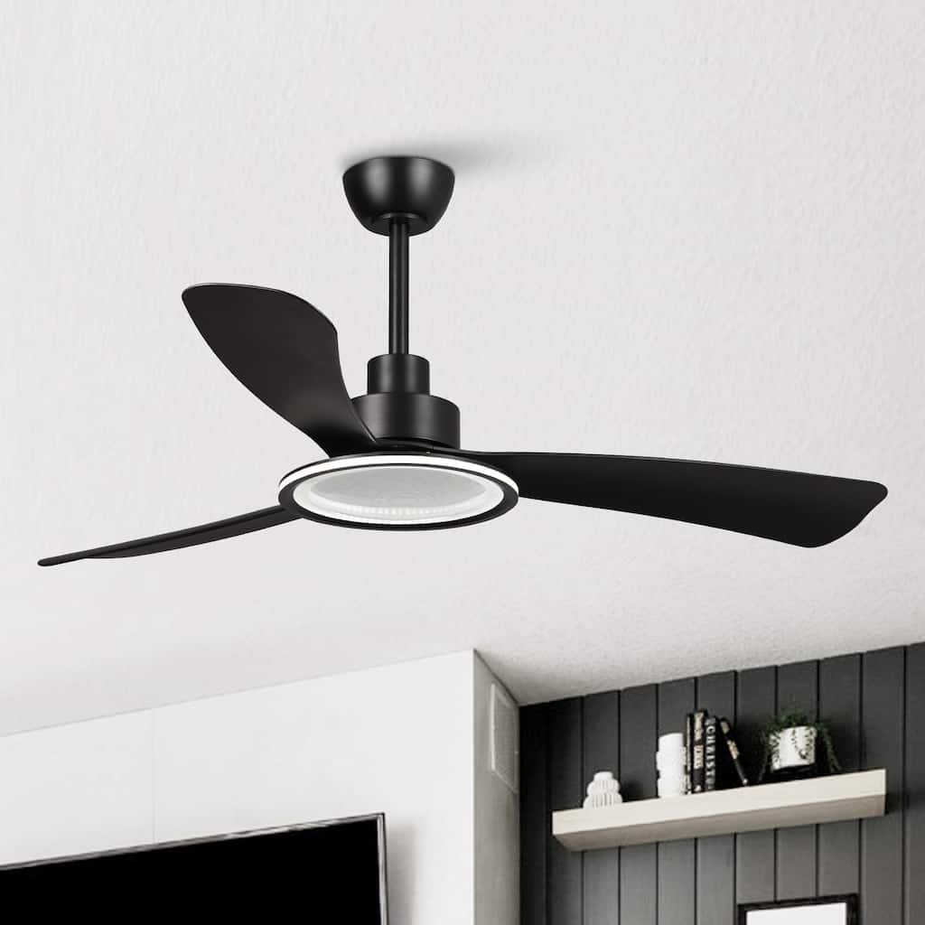 52-inch Matte Black Modern LED Ceiling Fan with Downrod and Remote