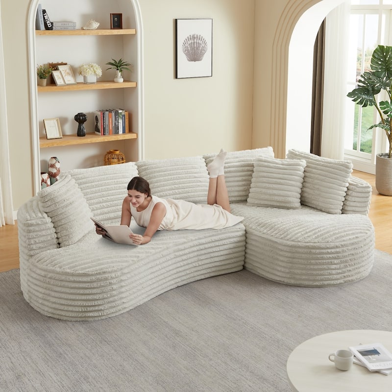 120.9" L-Shaped Modern Minimalist Curved Sectional Sofa with Pillows