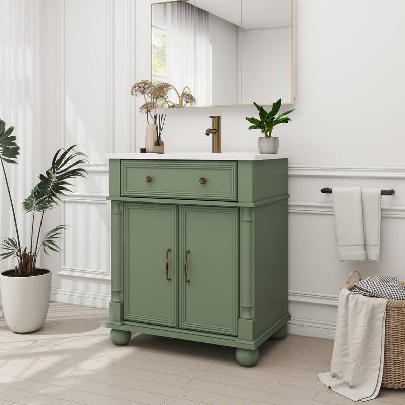 28-36 inch Transitional Single Bathroom Vanity with Ceramic Sink - Green - 27.8''
