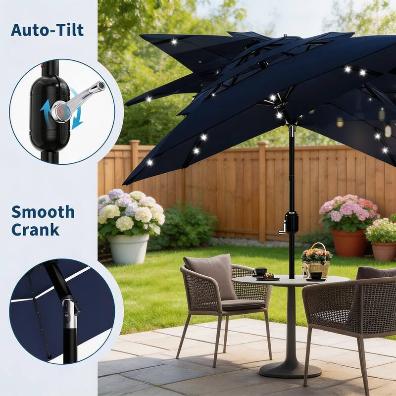 3-Tier Solar Patio Umbrella, with LED Lights and Vents