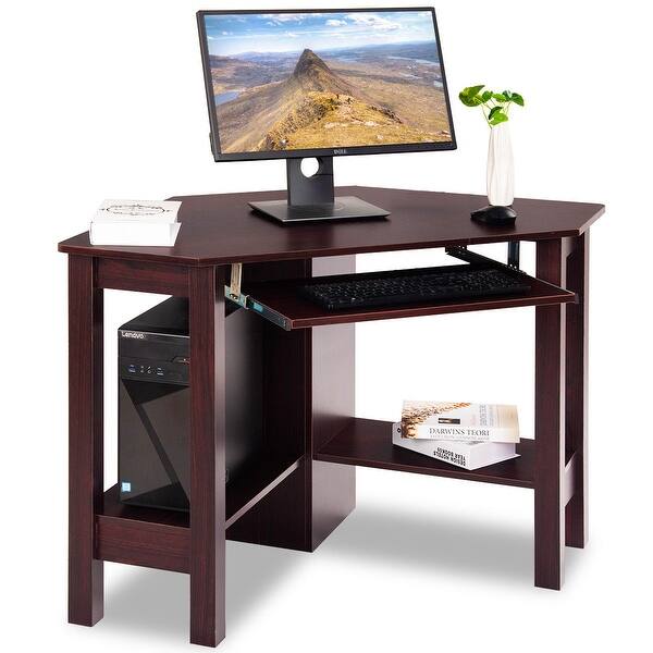 Shop Costway Wooden Corner Desk With Drawer Computer Pc Table
