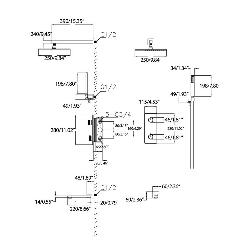 9.84" Thermostatic Complete Shower System with Rough in-Valve, Rain Mixer Shower Combo Set with Handheld