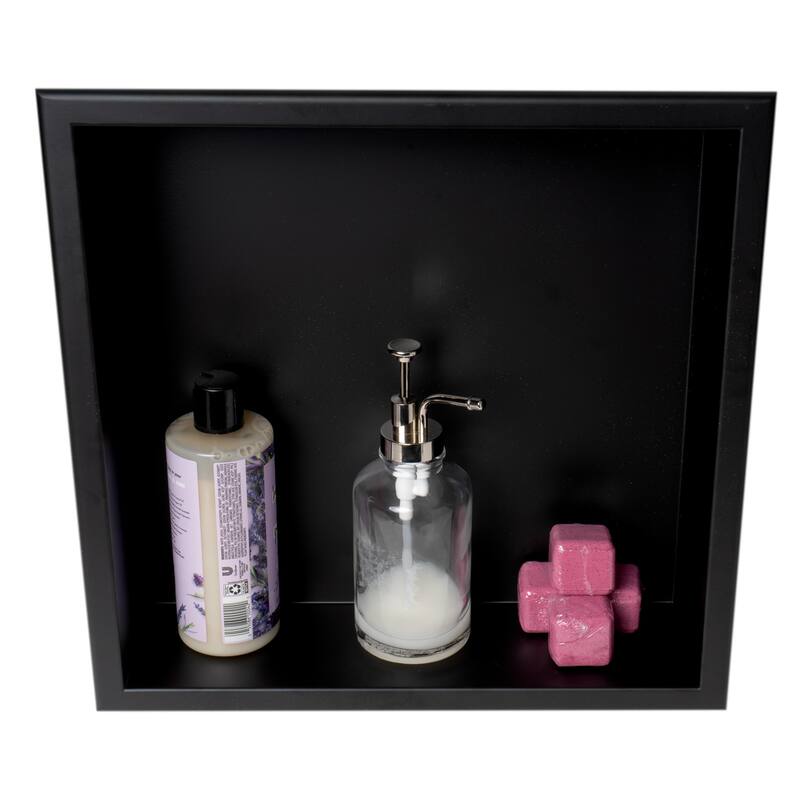 ALFI brand 16" x 16" Black Matte Stainless Steel Square Single Shelf Bath Shower Niche