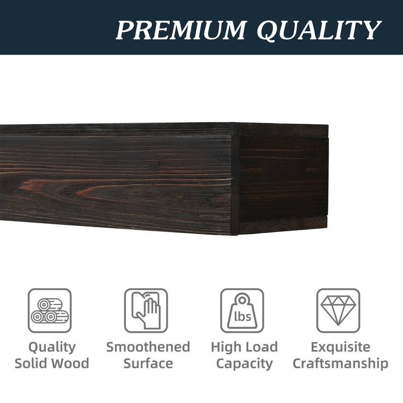 Espresso Solid Wood Floating Fireplace Mantel Shelf with Sturdy Bracket - 48 x 9 x 6 in (L x W x H)