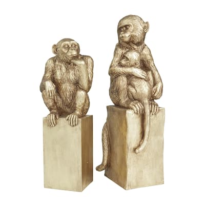 Resin Monkey Decorative Sculpture - Set of 2 Gold - Roche River Decor