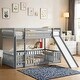 preview thumbnail 1 of 37, Solid Pine Wood Bunk Bed, Convertible Ladder and Slide, Twin Over Twin Grey