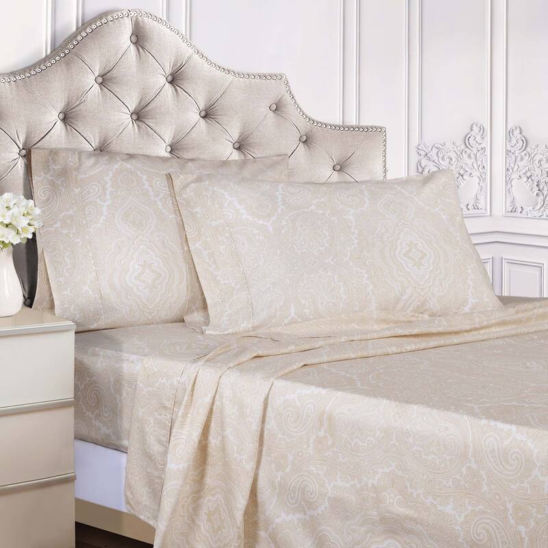Superior Italian Paisley Cotton Blend 600 Thread Count Bed Sheet Set - Full - Ivory