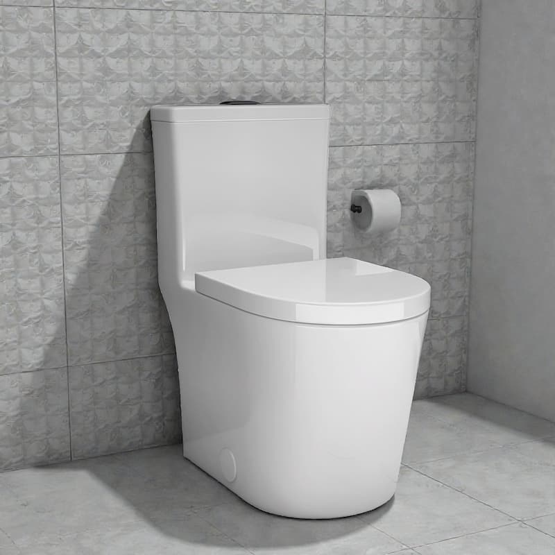 Compact One Piece Toilet Dual Flush 0.8 1.6 GPF. 23 Inch Short Depth. Space Saving Toilet for Small Bath - White