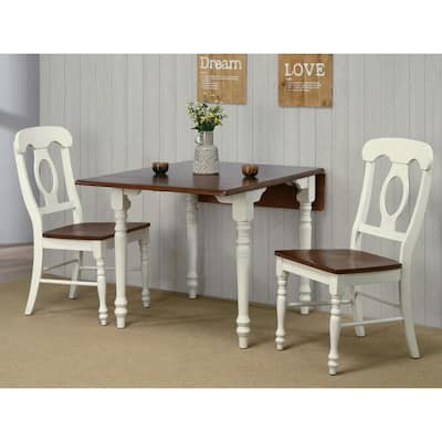 Rectangular Dining Set - 3 Piece Expandable Table & Chairs - Coastal Farmhouse Style - Seats 2-4