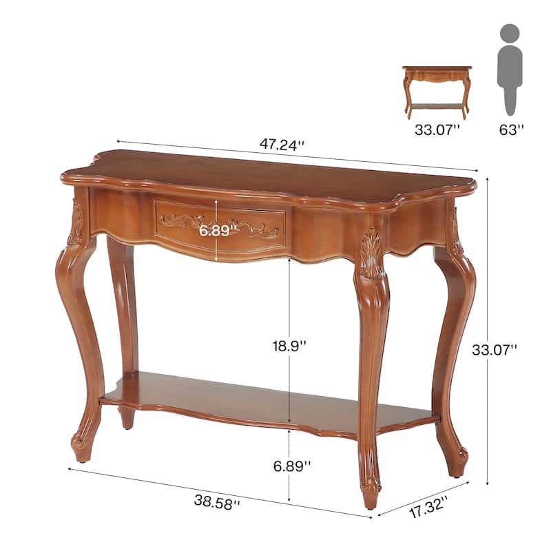 Mid-Century Modern Vintage Console Table with Shelf