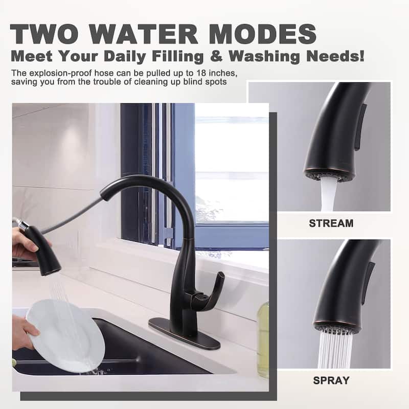 WOWOW Single Handle Gooseneck Kitchen Sink Faucet with Deckplate