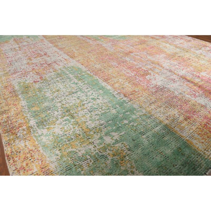 Contemporary Colorful Abstract Indian Area Rug Handmade Wool Carpet - 6'6"x 8'6"