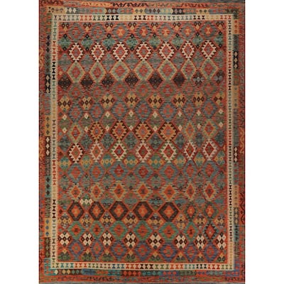 Geometric Kilim Oriental Area Rug Hand-Woven Wool Carpet - 10'1"x 12'11"