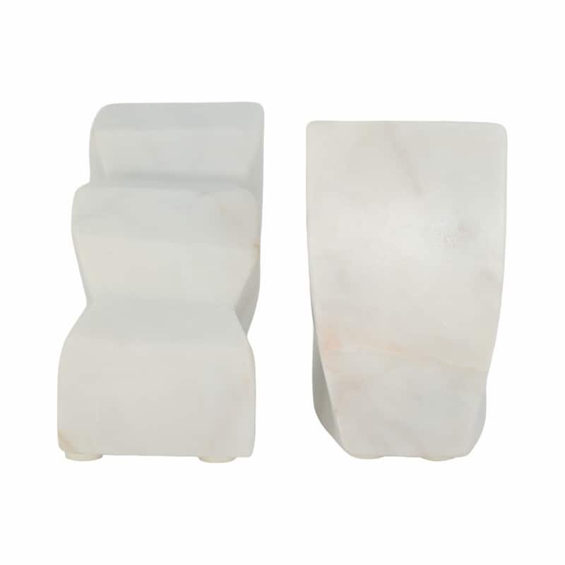 Marble Semi Circle Fluted Bookends Set of 2 - White, 5" - 5.25"