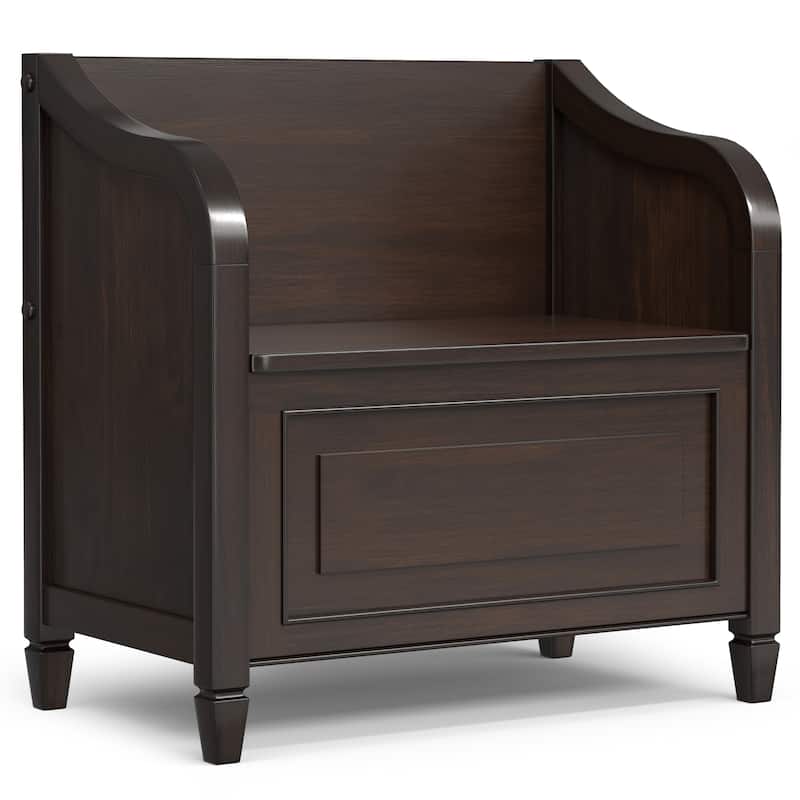 WYNDENHALL Hampshire Solid Wood 30 inch Wide Small Storage Bench and 40 inch Wide Storage Cabinet in Dark Chestnut Brown