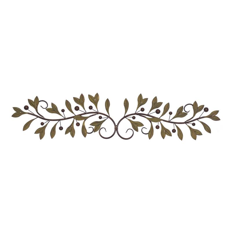 Metal Leaf Long Horizontal Vine Home Wall Decor - Red or Green - Roche River Decor - Green - 48"W, 11"H